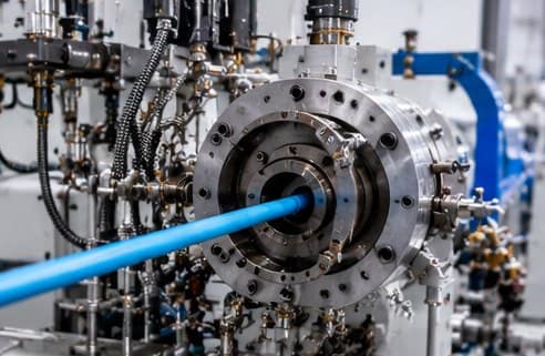Extruder crosshead die forming cable insulation